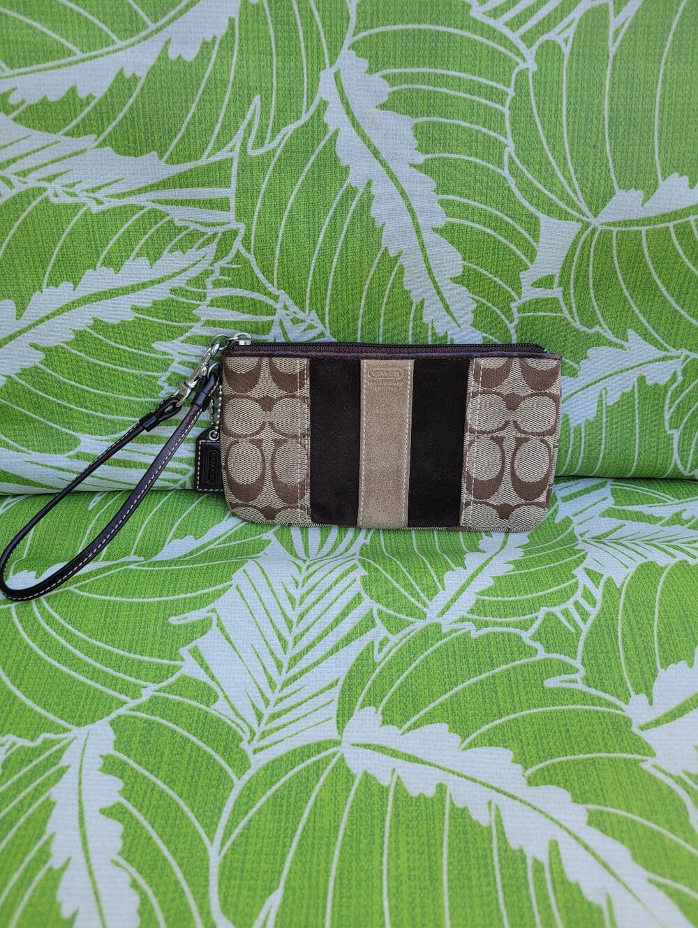 Coach Signature Canvas and Suede Stripe Wristlet